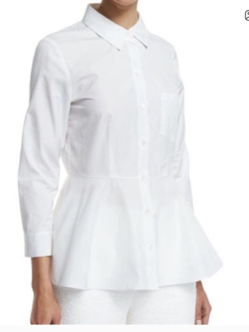 NWT Classic White Button-Front Peplum Shirt Theory Eyodis Pearce size M